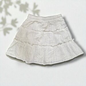 Vintage-Inspired White Eyelet Skirt | Cottagecore Boho Ruffle Mini L festival
